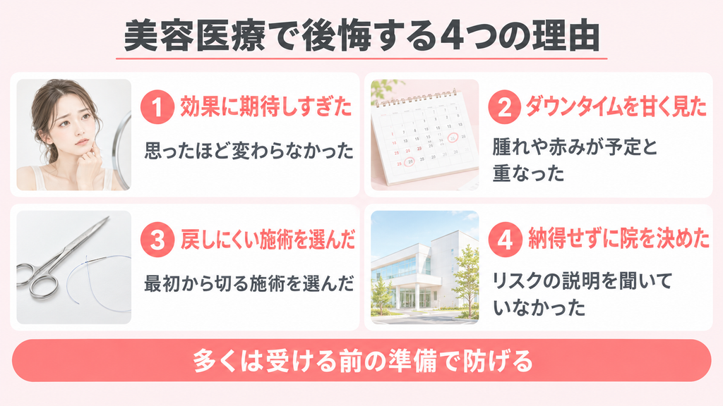 美容医療で後悔・失敗する主な理由とデメリット・リスク画像