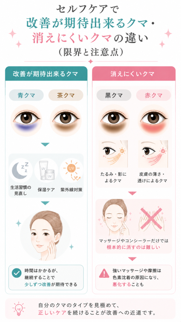 セルフケアで消えるクマ・消えないクマの違い（限界と注意点）画像