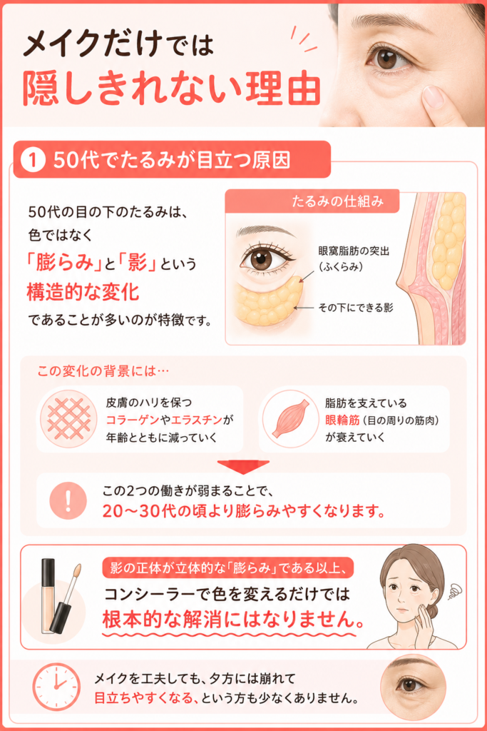 メイクだけでは隠しきれない理由｜50代でたるみが目立つ原因　画像