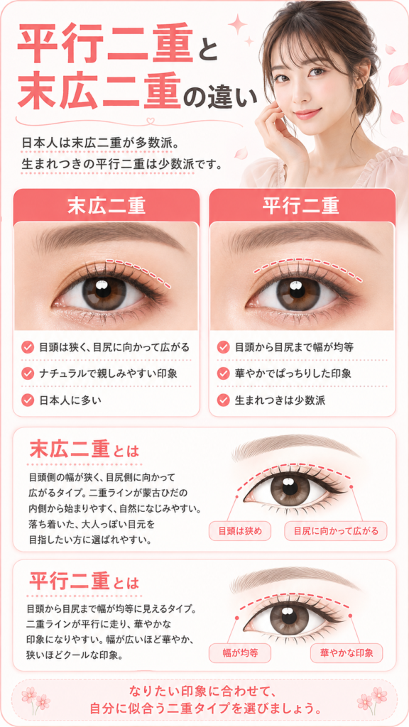 平行二重と末広二重の違い　画像
