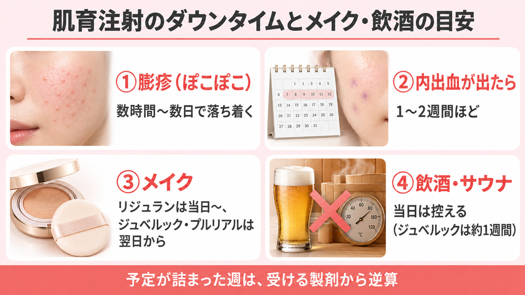 肌育注射の痛み・ダウンタイム｜リジュランなど4種のメイク・飲酒はいつから？